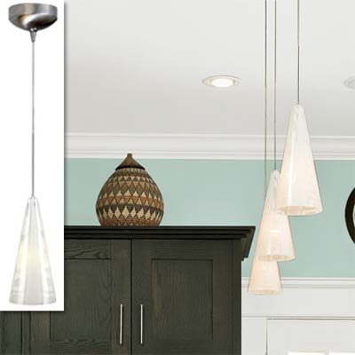 mini pendant chandelier inset in image of remodeled bungalow kitchen