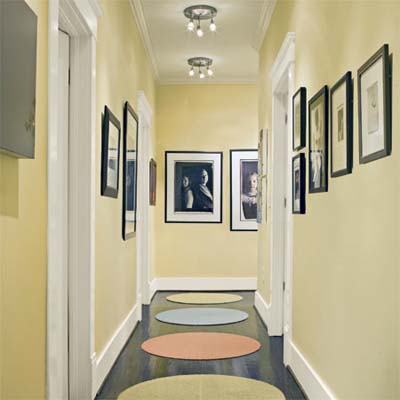 experimental decorated hallway of this remodeled bungalow kitchen