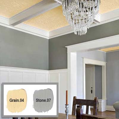 colored detail is used to maximize the height of this tall ceiling