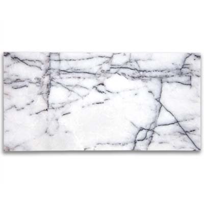 translucent white crystal marble infused with lilac and intersecting veins of gray, black, and deep purple from ann sacks