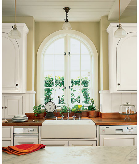 arched windows and cabinets