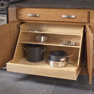 KraftMaid's Harmony storage solutions base pot and pan organizer