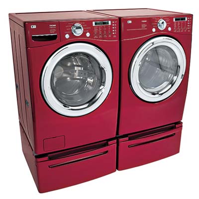 A steam generator in LG's latest and largest (7.3-cubic-foot capacity) dryer helps rid cotton shirts of wrinkles, odors, and static cling at the touch of a button.