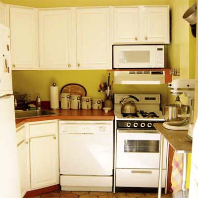 Kitchen with bright colors and painted cabinets