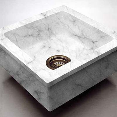 custom built carrara marble prep sink with cutting board