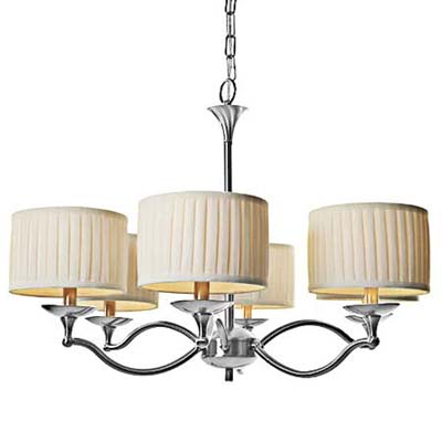 six curved arm chandelier with brushed-nickel fixures
