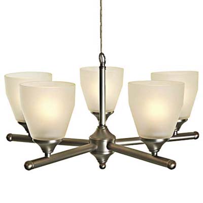 glass shades and tubular steel arms finished in brushed nickle