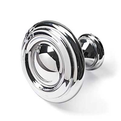 chrome plated flat faced knob that approximates the look of cast metal