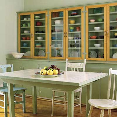 florist's display cabinet used as built-in in dining room of remodeled 1909 Craftsman