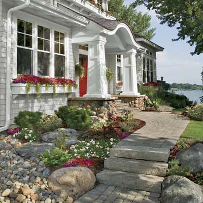 an example of a nice, colorful front yard and walkway