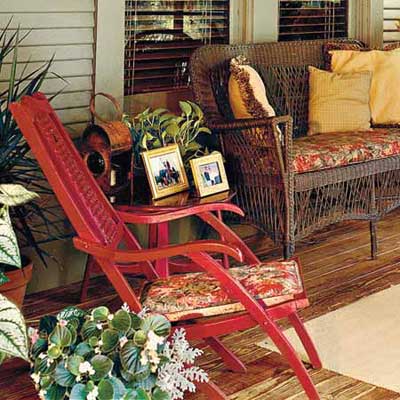refurbished red porch chair