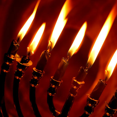 lit menorah candles