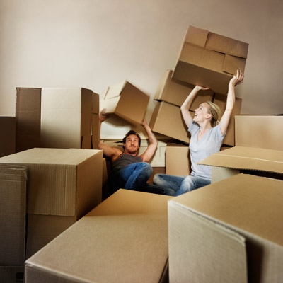couple with moving boxes