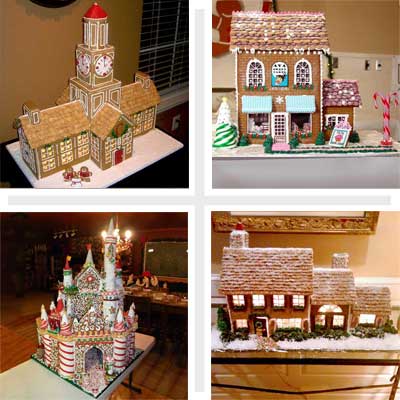 composite of four 2010 gingerbread house contest finalists