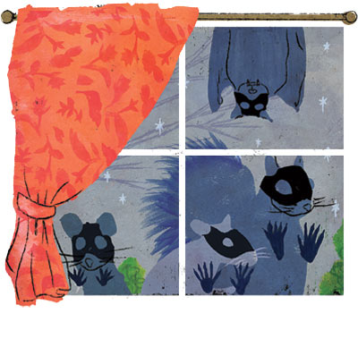illustration of furry house invaders looking in window