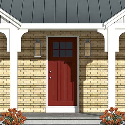 red paint makes the entryway pop in the photoshop redesign of this ranch style house