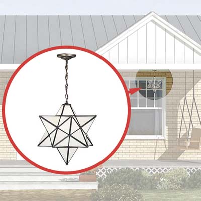moravian-star-shaped pendant added to the photoshop redesign of this ranch style house
