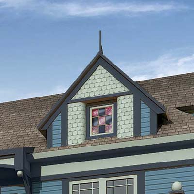 a Photoshop makeover of a Folk Victorian focusing on the dormer