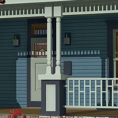 a Photoshop makeover of a Folk Victorian focusing on the porch columns