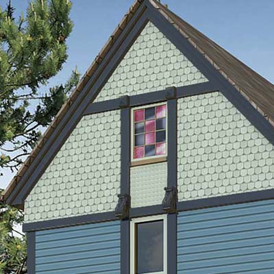 a Photoshop makeover of a Folk Victorian focusing on the half-round (fish-scale) shingles