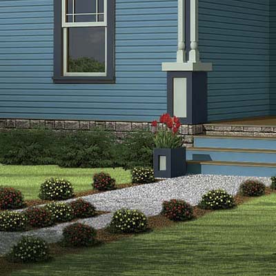 a Photoshop makeover of a Folk Victorian focusing on the walkway with virtual plantings