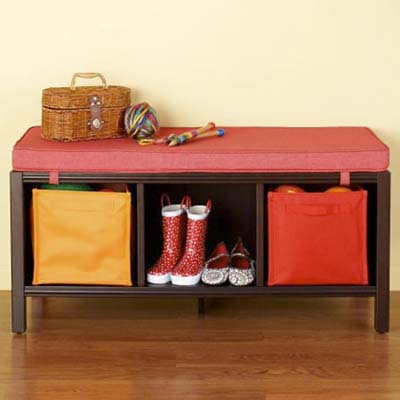 mudroom storage bench with wall hooks