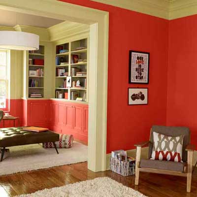 sitting room painted a soft red