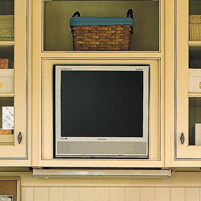 plasma tv built into wall of kitchen home office