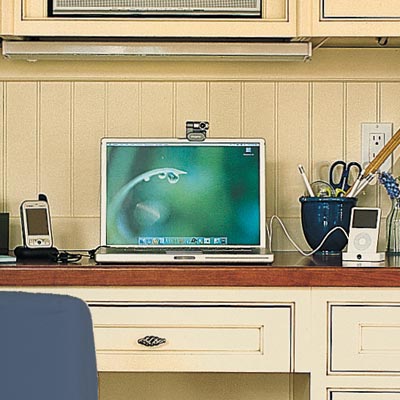 kitchen home office with counter height computer desk and stool