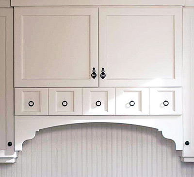 home office nook with beadboard and cabinets