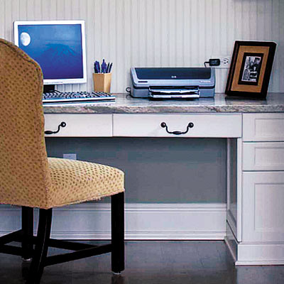 home office nook with marble desk top