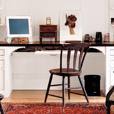 home office with large desk for two people