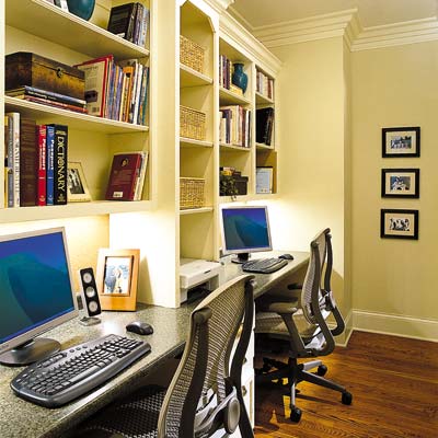 home office with two separate cubbies