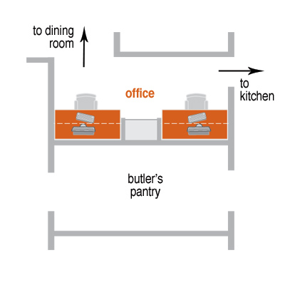 floor plan of home office with two separate cubbies