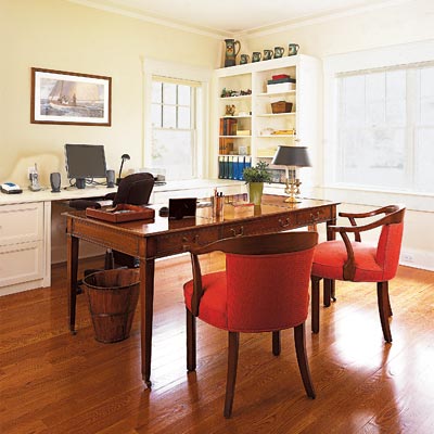 home office with mahogany writing desk