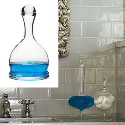 bathroom with glass mouthwash decanter