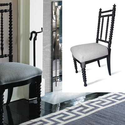 antique looking bobbin chair in serene gray toned interior
