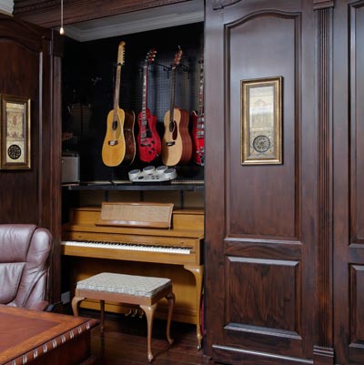 home office with hobby room and music storage 