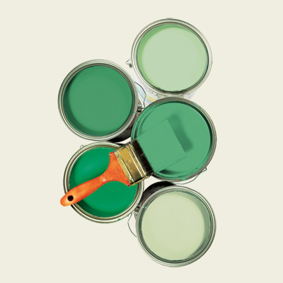 multiple cans of green paint