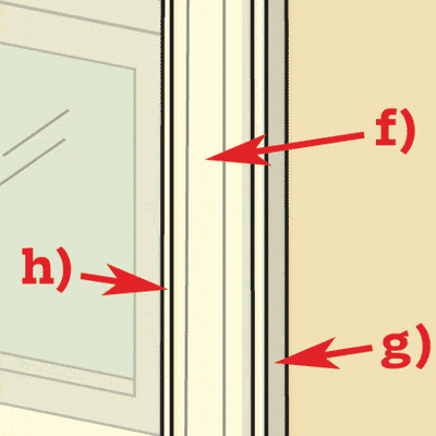 an illustration of interior window trim showing the side casing, backband molding and inside stop
