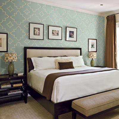 bedroom painted with moroccan star design using template