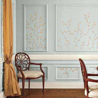 dining room painted with decorative twig design
