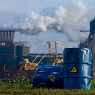 chemical plant with barrels