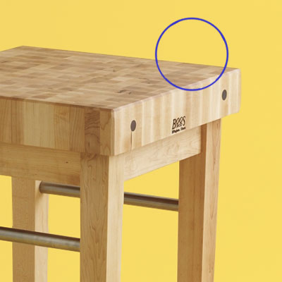 surface detail of a high end butcher-block kitchen worktable