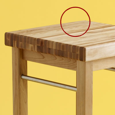 surface detail of a budget butcher-block kitchen worktable