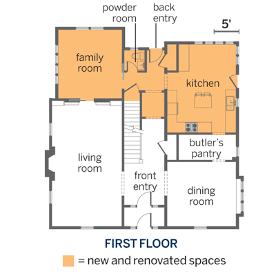 the Newton Centre, MA TV project first floor plans
