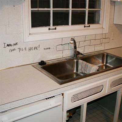 outdated kitchen counter and sink