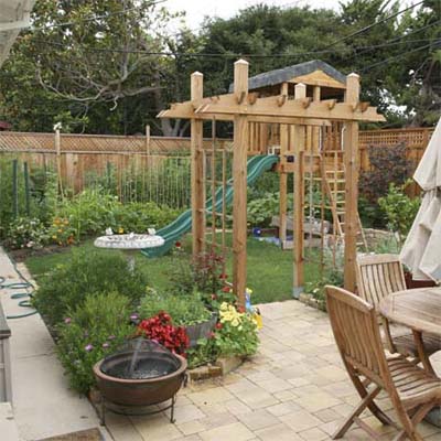 backyard with patio and kids play area