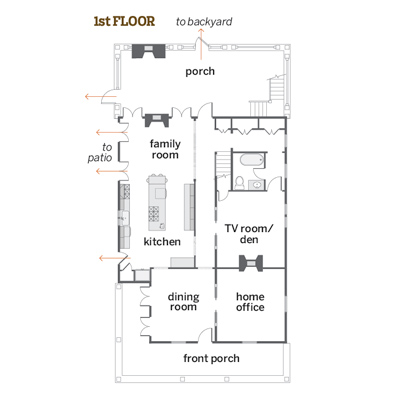 first story floor plan of remodeled cottage