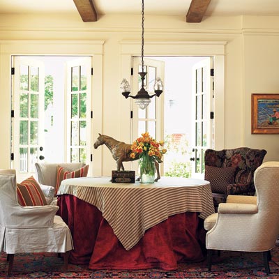 remodeled dining room with vintage pendant light in eco friendly cottage 